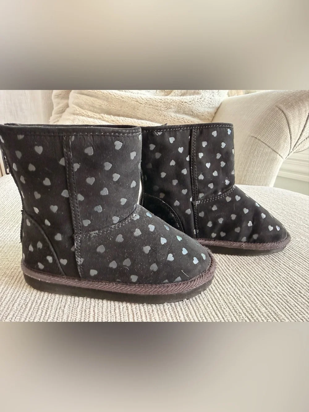 GAP Black Kids Heart-Print Cozy fur lined  Boots 10T